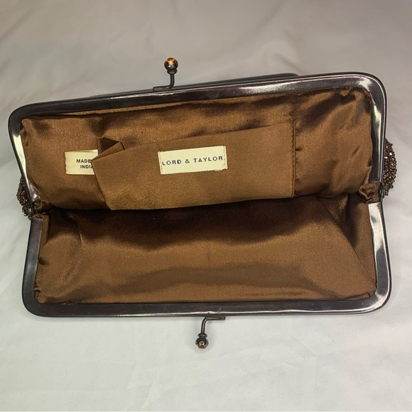 3 for $30 Lord & Taylor Brown and Gold Beaded small Clutch - Picture 1 of 4